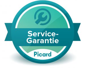 Service-Garantie: Das Siegel von Picard mit einem Zahnrad und einem Häkchen, steht für lebenslangen Service ohne Extrakosten.