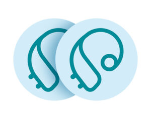 Icon-Grafik von Picard Hörgeräte mit zwei türkisfarbenen, stilisierten Ohrhörer-Symbolen